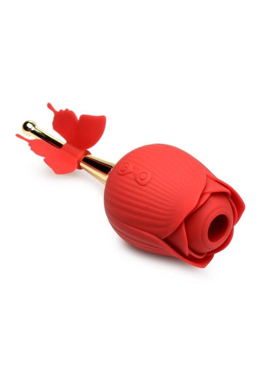 Flutter Rose Rechargeable Silicone Sucking Rose with Butterfly Teaser